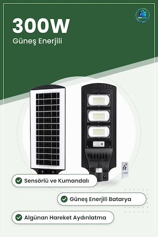 Solar Sokak Lambaı 300w 6500k Sensörlü Kumandalı Güneş Enerjili B