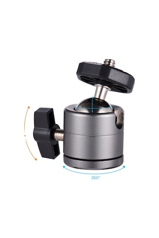 Geeroyoo Gri Alüminyum Mini Kafa, 360 Dönüşlü, 1/4" Vida, Fotoğraf Kamera Ve Kamkorder İçin Tripod Uyumlu Aksesuar