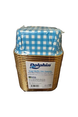 Dolphin Muffin Kare Kağıt Mavi Puantiyeli Altın Cupcake Kek Kalıbı Kapsülü Kabı - 25 Adetlik 10 Paket Renkli