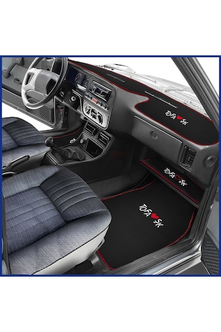 Tofaş Şahin Doğan Kartal Nakışlı Oto Halı Paspas Seti & Yüksek Torpido Kaplama Halısı & Sehpa Örtüsü Siyah
