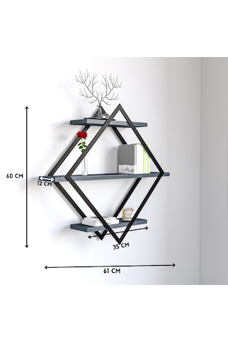 Baklava Duvar Rafı Kitaplık Banyo Rafı 3 Katlı Antrasit