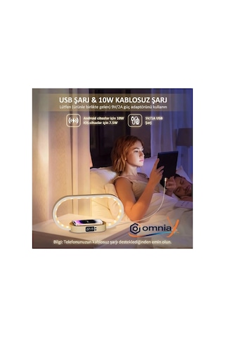 Omniax 10w Çok Fonksiyonlu Kablosuz Hızlı Şarj İstasyonu Telefon Standı Led Dijital Saat Ve Gece Lam Çok Renkli