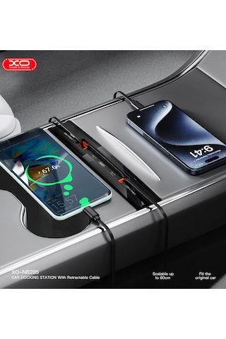 Nb285 62w Tesla Model 3 / Y Uyumlu Konsol Lightning Ve Type-c Kablolu Usb-c Ve Usb-a Çıkışlı Siyah