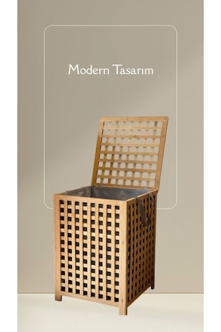 Bambu Kapaklı Kirli Çamaşır Sepeti Banyo Düzenleyici Modern Şık Tasarım Organizer Bambu