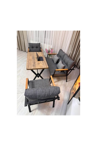 Houseart Balkon ,bahçe , Teras , Cafe ,salon , Metal Kanepe , Metal Kanepe Koltuk ,oturma Takımı 2-1-1 , Yemek Masası , Orta Masa Gri