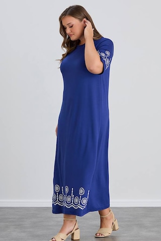 Wearon Kadın Aysar Kısa Kol Baskılı İki İp Boydan Mavi Elbise Mavi