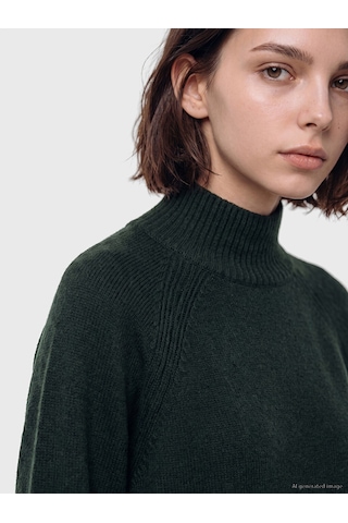 Lcw Modest Yeşil Yarım Balıkçı Yaka Oversize Kadın Triko Tunik Xl-2xl