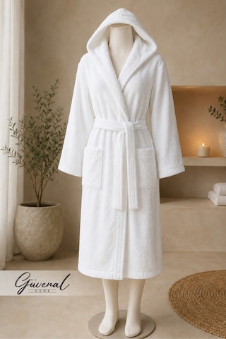 Blanc Kapüşonlu Pamuklu Unisex Bornoz Otel Bornozu Erkek Havlu Bornoz Kadın Havlu Bornoz Sauna Bornoz Sabahlık Kapüşonlu Beyaz