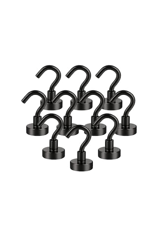 Manyetik Kancalar, 10 Adet Neodimyum Mıknatıs Kancası, 16 Mm Güçlü Manyetik Kanca, Kancalı Süper Güçlü Mıknatıslar Siyah