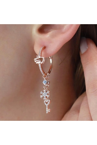 Melek Figürlü Rose Gold Kaplama Gümüş Charm Küpe Gümüş