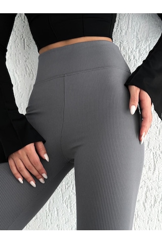 Kadın Içi Polarlı Fitilli Yüksek Bel Toparlayıcı Tayt Gri