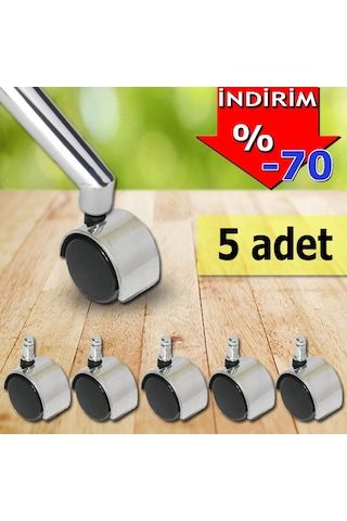 Sandalye Tekerleği Ofis Koltuğu Tekerleği Koltuk Ayağı 5 Ad Krom