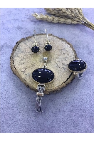 Oniks Taşlı Gümüş Set 925 Ayar Taş (512167420)