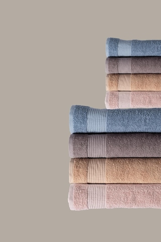 8 Li Kareli Geniş Aile Seti Bej Fume Kahve Pudra Mavi El Yüz Banyo Havlu Seti 50x90 Cm 70x140 Cm Renklı