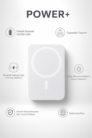 MagSafe Uyumlu 10000 mAh Kablosuz Hızlı Şarj Powerbank Taşınabilir Şarj Cihazı