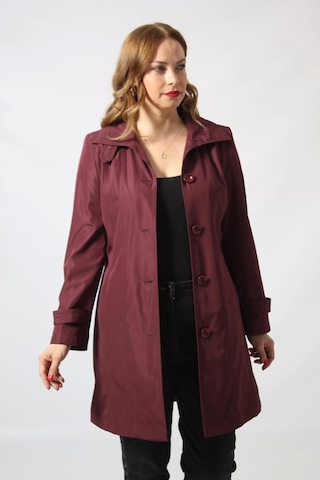 1671 Kolu Düğme Detaylı Uzun Kapişonlu Mürdüm Büyük Beden Kadın Ceket Mürdüm