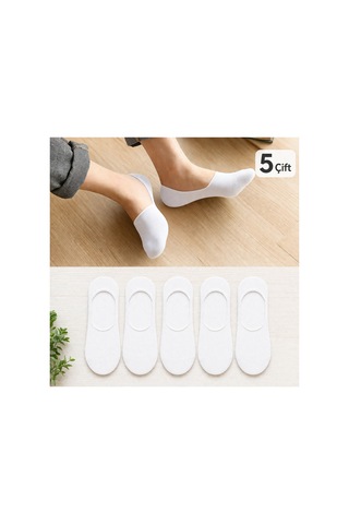 Worthy Socks 5'li Erkek Babet Görünmez Çorap Seti 5 Çift Beyaz