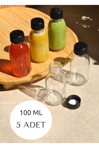 100 Ml Cam Şişe Şeffaf Kilitli Sızdırmaz Siyah Kapaklı Meyve Su
