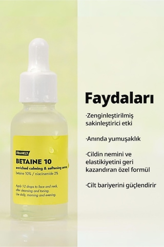 Frankly  %10 Betain Ve Niacinamide İçeren Cilt Bariyeri Onarıcı Yenileyici Ve Nemlendirici Serum 30 ML