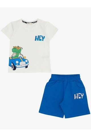 Erkek Bebek Pamuklu Dinazor Baskılı Şortlu Takım-14579 Beyaz