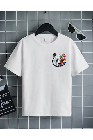 Barlashive Unisex Çocuk Baskılı T-shirt - Beyaz Çok Renkli