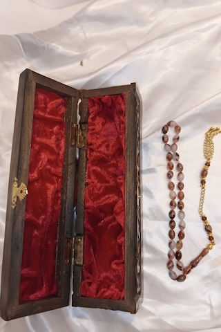 Kehribar Tespih Beyrut Damla Kehribar Tesbih Ahşap İşlemeli Kutu Kesme Habbe Çok Renkli