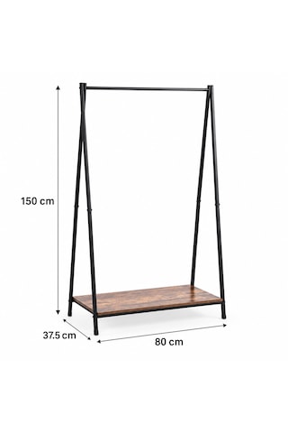 Raflı Vestiyer Askılık Metal Elbise Askılığı Açık Gardırop Kıyafet Askısı Siyah 80x37,5x150 Cm