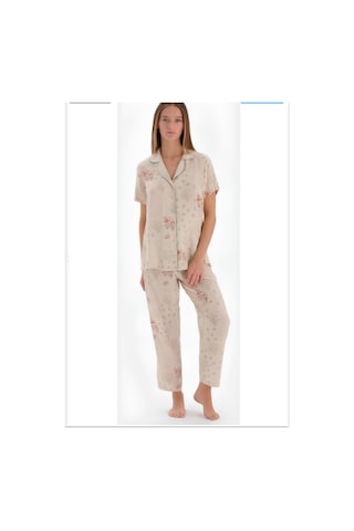 Eros 33550 Kısa Kol Düğmeli Kadın Pijama Takımı Bej