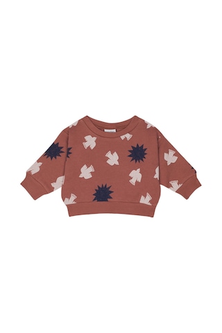 Antebies Organik Gots Sertifikalı Gün Batımı Kuş & Güneş Desenli, Uzun Kollu, Ribanalı Sweatshirt, Bel Lastikli Bağcıklı Pantolonlu Bebek Takımı Turuncu