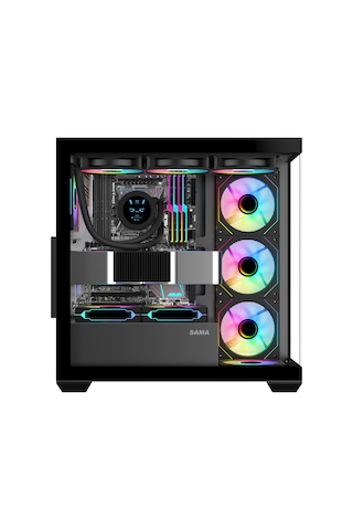 Sama Sv01bk Black, B750bk 750w, 80+ Bronze, Pcıe 5.1, Atx3.1, Tempered Glass Panel, Panoramic Tasarım, Type-c, 4x120mm