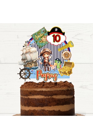 Korsan Temalı Doğum Günü Kişiye Özel Pasta Süsü Cake Topper