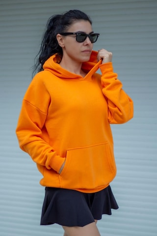 Azıcık Akıllı Kadın Turuncu Basic 3 Üç İplik Ekstra Kalın Kapüşonlu Kanguru Cep Uzun Kollu Sweatshirt 23kswtucpl 001