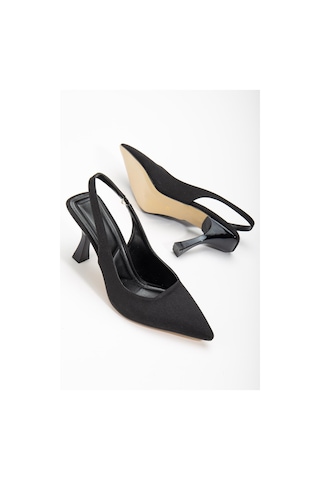 Saten Arka Açık Siyah Kadın Topuklu Ayakkabı-2739 - Siyah