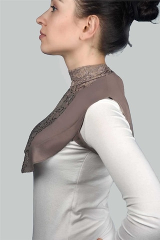 Altobeh Kadın Penye Tesettür Daire Yakalı Dantelli Boyunluk - Koyu Vizon