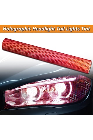 Kırmızı Hologram Petek Desen Far Stop Filmi Far Folyosu Far Çizik Çizilme Engelleyici Folyo 100 X 30 Cm 00 Şüscaroto Aksesuar