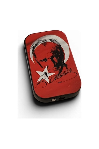 Mustafa Kemal Atatürk Portreli Ay Yıldız Motifli Kırmızı Metal Çakmak - Hediyelik Özel Seri Çok Renk