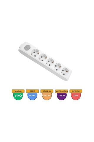 Viko Multi-let 5'li Grup Priz Anahtarlı Topraklı Çocuk Korumalı Klemensli Beyaz - 90117500