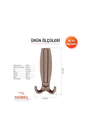 Best Lüks Portmanto Askı, Metal, Vestiyer Askı, 230 Gr, Dolap Askılık, Duvar Askılığı, Bronz Vidalı
