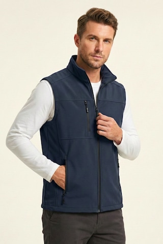 Genius Store Erkek Yelek Softshell Su Geçirmez Tam Fermuarlı Cepli Normal Kalıp Spor Yelek Lacivert