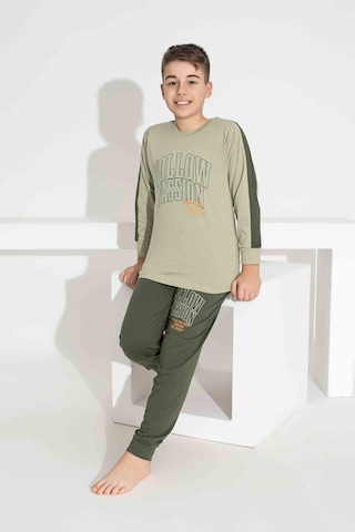 Tarık Erkek Çocuk Desenli Uzun Kollu Pijama Takımı-959 Yeşil
