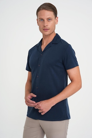 Efor Slim Fit Apaş Yaka Modal Karışımlı Kısa Kol Lacivert Gömlek G 1590 Lacivert