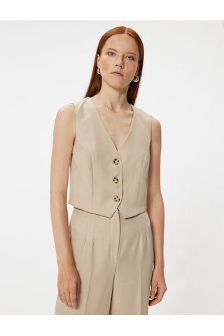 Koton Yelek Düğmeli V Yaka Astarlı Slim Fit Bej 4sak20001uw Ekru