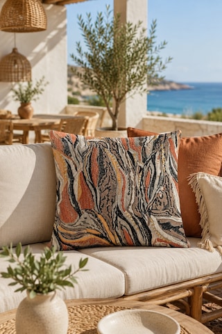Fuly Consept Stoneflow Canyon Dijital Baskılı Goblen Kırlent Kılıfı Tarçın Kiremit Bej Modern Soyut Dekoratif Kırlent Kahverengi