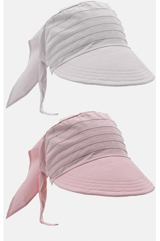 Kadın Bağlamalı Siperli Eşarp Bandana Plaj Şapkası 2li Paket Pembe/beyaz - Beyaz
