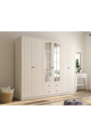 Rabi Mobilya Beyza Country 6 Kapaklı 2 Çekmeceli Mega Gardırop