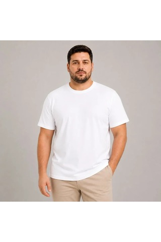 Modi Erkek Battal Big Size Basic Tişört Bisiklet Yaka Rahat Kalıp T-shirt - Beyaz Açık Beyaz