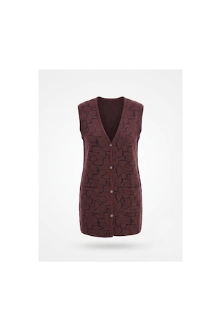 Onno Style Women Kalp Desenli Düğmeli Klasik Çelik Örgü Triko Yelek Bordo