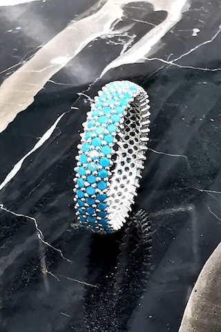 Omar Silver Kadın Üç Sıra Turkuaz Zirkon Taşlı 3 Sıra Tamtur Gümü