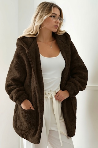 Aclassics Peluş Kuzu Kıvırcık Torba Cepli Kolej Mont Siyah Ks2526 Kahverengi