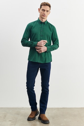 AC&Co / Altınyıldız Classics Erkek Yeşil-lacivert Slim Fit Dar Kesim Düğmeli Yaka Pötikareli Flanel Oduncu Gömlek Yeşil - Lacivert